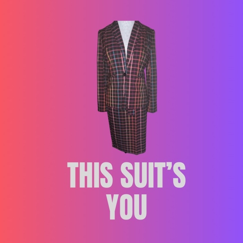 Modern Rainbow Plaid Two Piece Skirt Suit